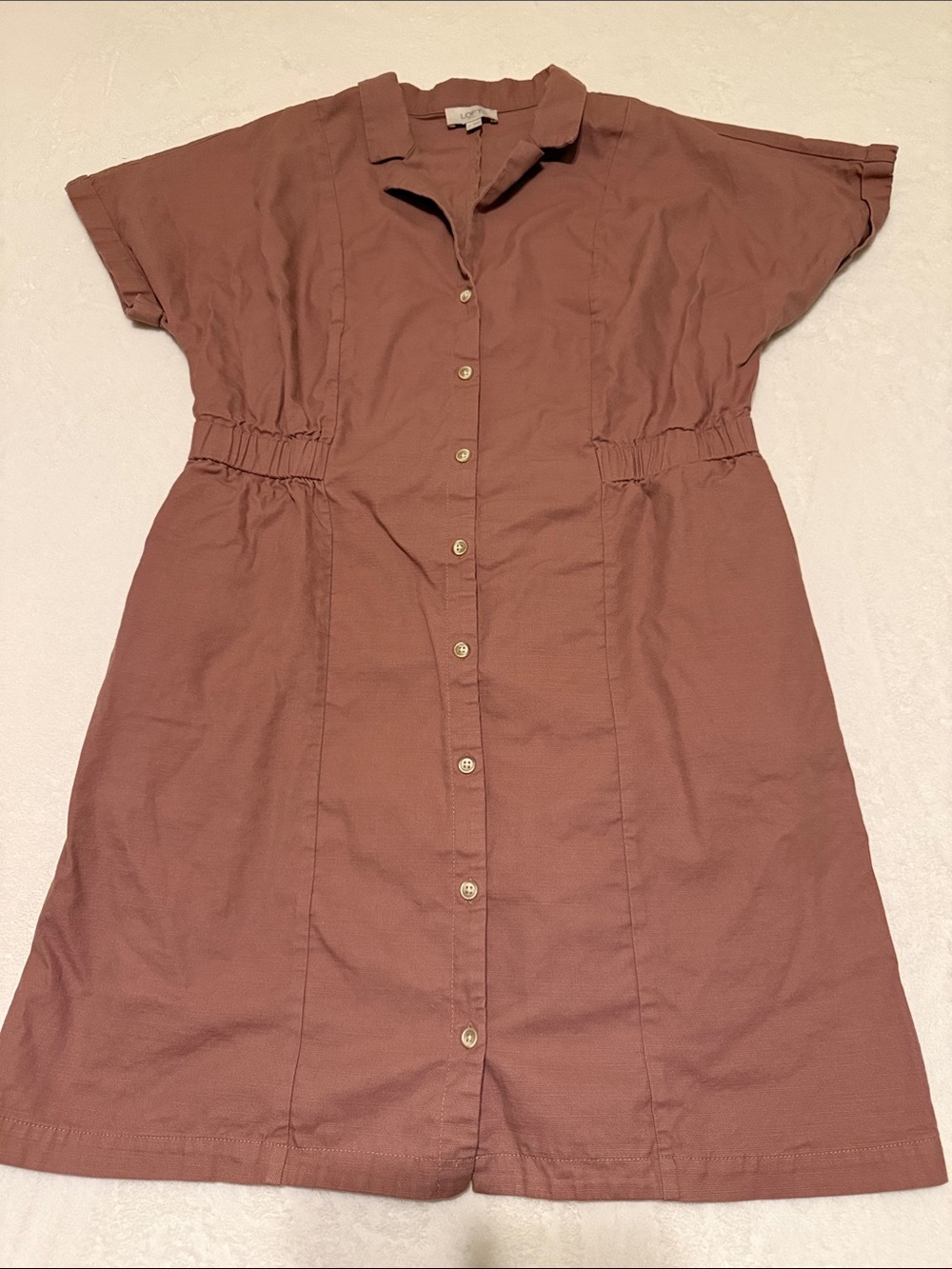 LOFT Rust Button-Front Mini Dress - Picture 2 of 8